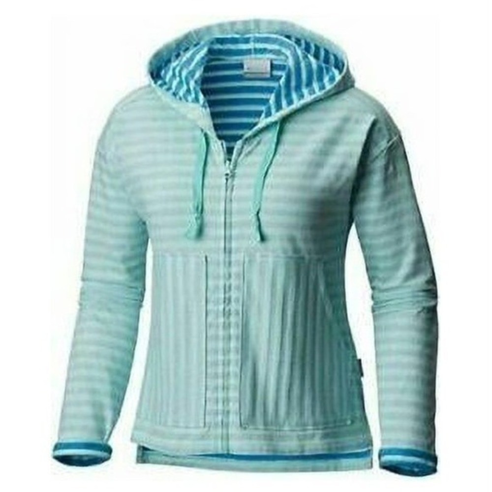 Columbia Full Zip Hoodie Jacket Melody Spring Striped Womens XL Blue Green NEW